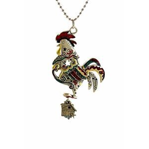 Rooster Hanging Decor Enamel Metal 3” Folk Art Kitchen Ornament w/ Dangles